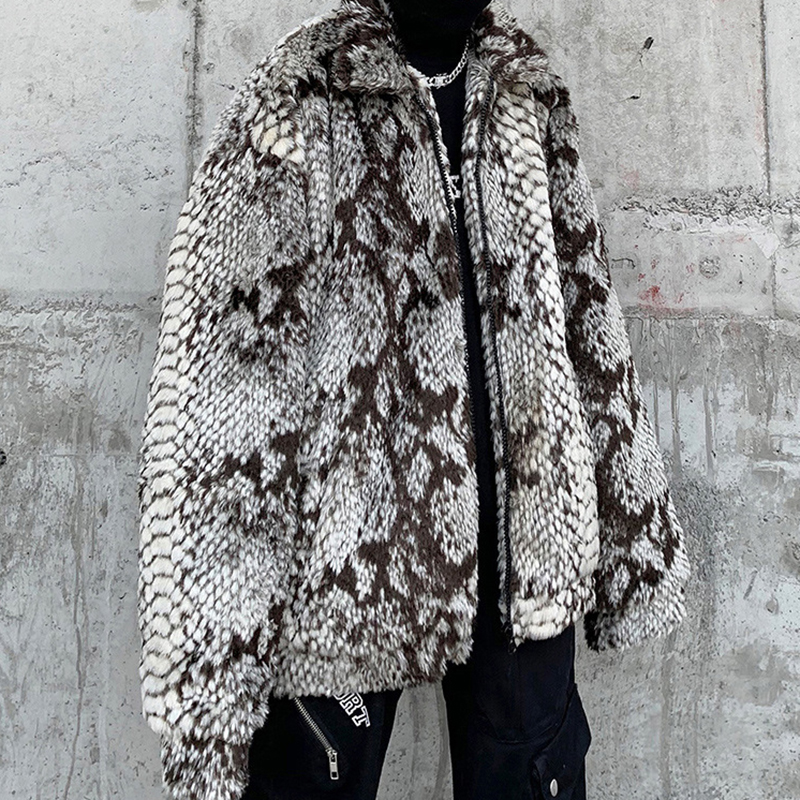 Lambswool Faux Fur Snake Print Coat