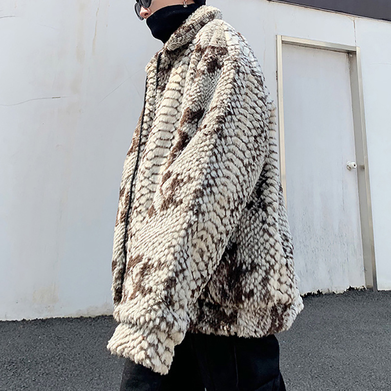 Lambswool Faux Fur Snake Print Coat