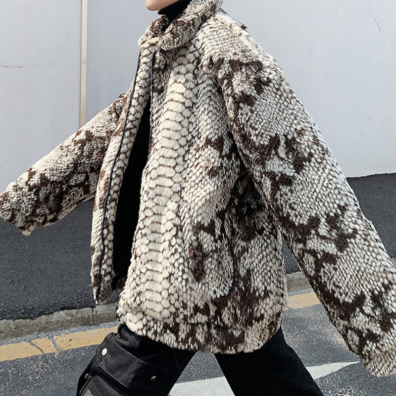 Lambswool Faux Fur Snake Print Coat