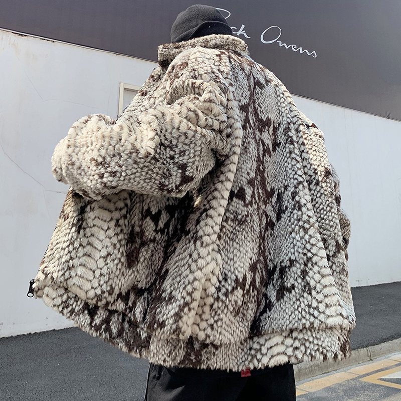 Lambswool Faux Fur Snake Print Coat