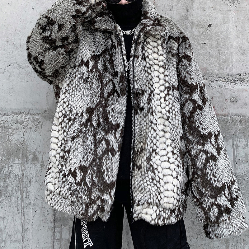 Lambswool Faux Fur Snake Print Coat