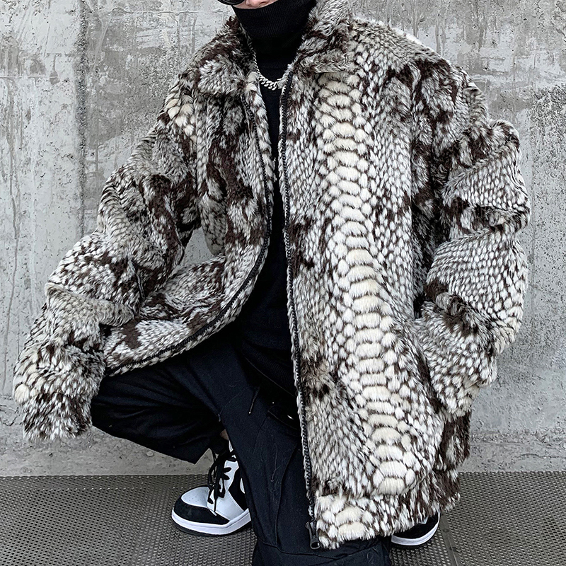 Lambswool Faux Fur Snake Print Coat