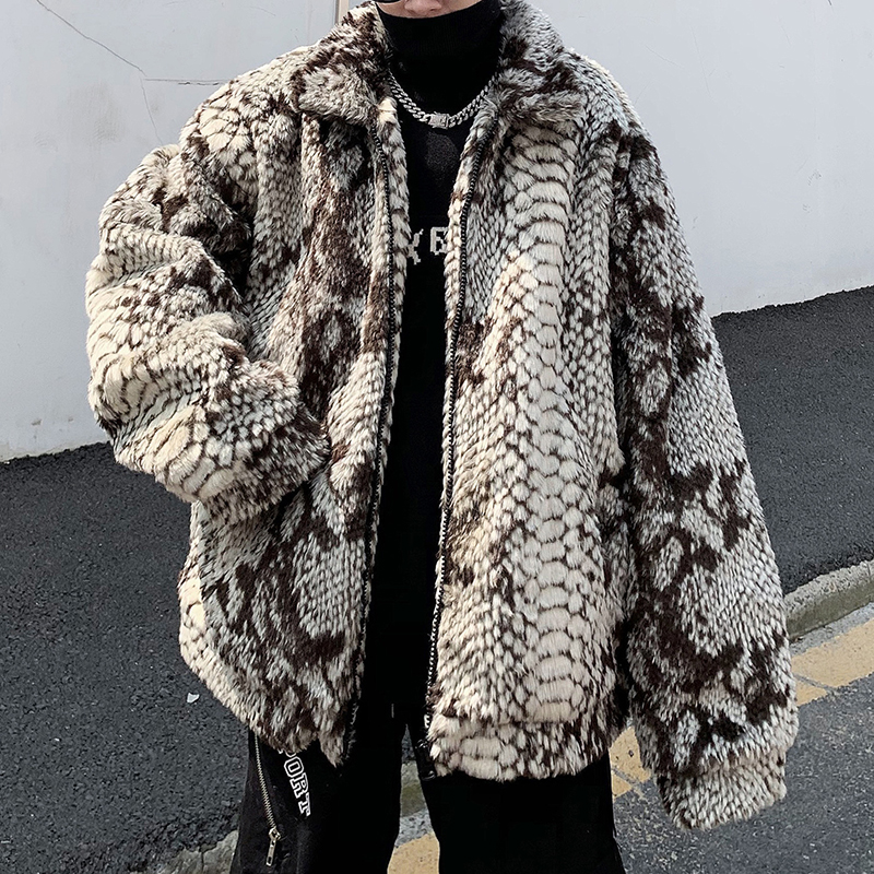 Lambswool Faux Fur Snake Print Coat