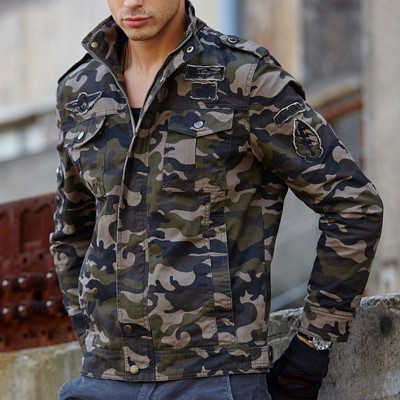 Military Style Camo Stand Collar Jacket