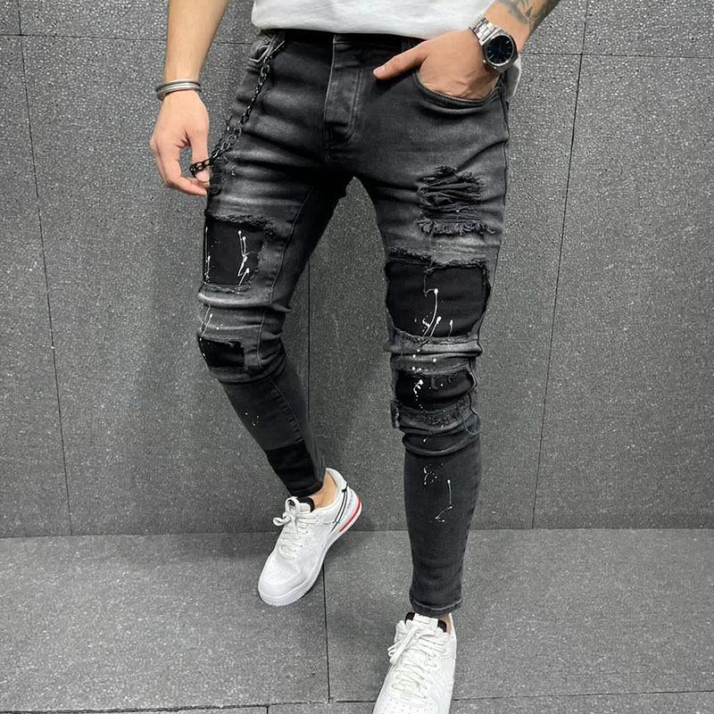Printed Torn Jeans