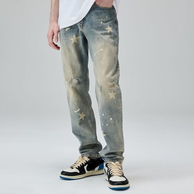 Star Print Straight Jeans