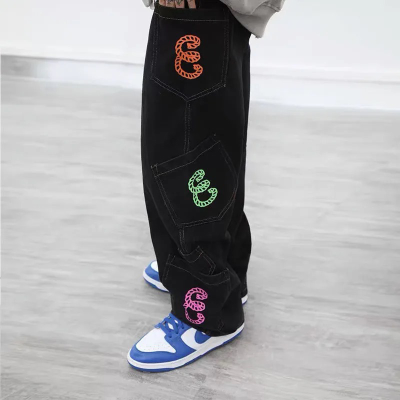 Hip Hop Loose Fit Multi Pocket Jeans