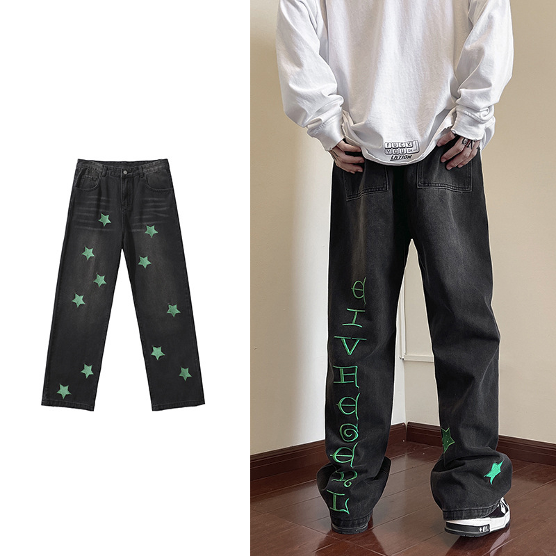 Men's Oversize Star Embroidery Jeans