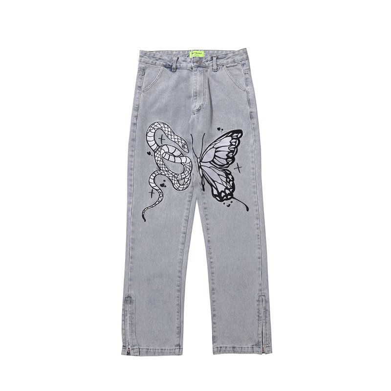 Men's Vintage Butterfly Snake Print Jeans