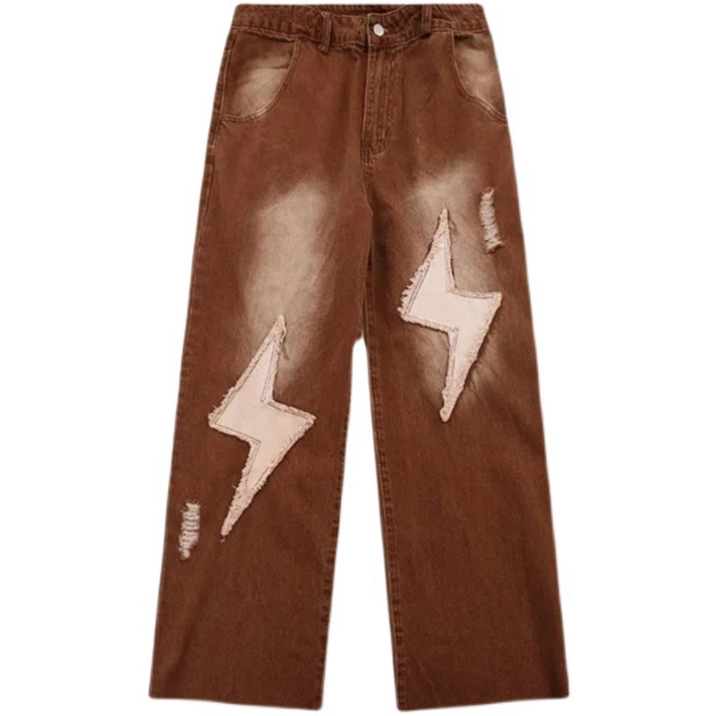 Men's Distressed Ripped Lightning Patch Jeans