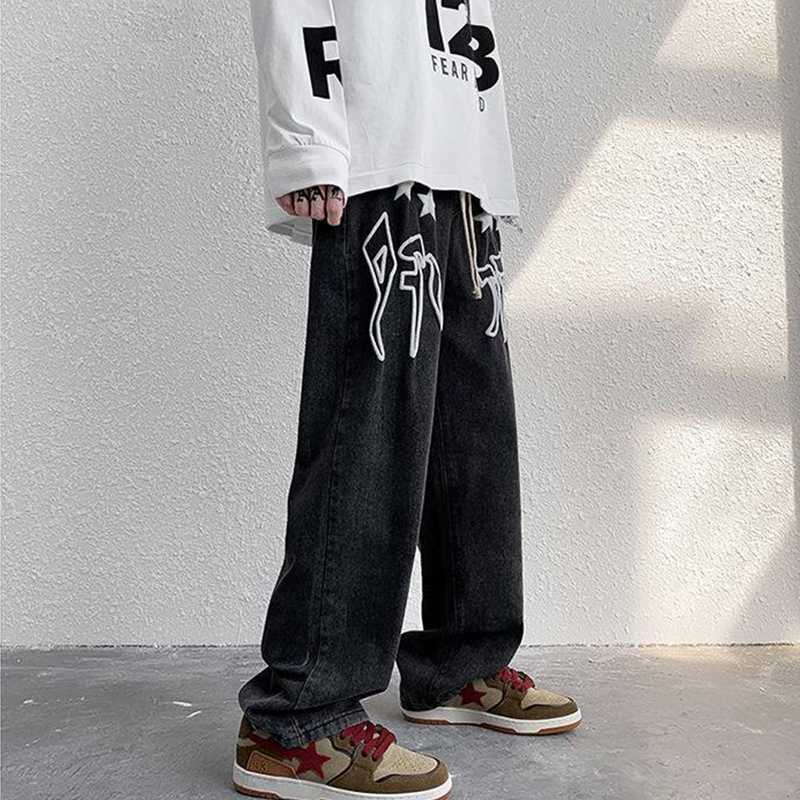 Men's Loose Graffiti Printed Hip Hop Jeans Men's Loose Graffiti Printed Hip Hop Jeans