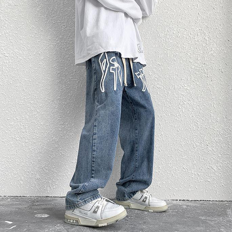 Men's Loose Graffiti Printed Hip Hop Jeans Men's Loose Graffiti Printed Hip Hop Jeans