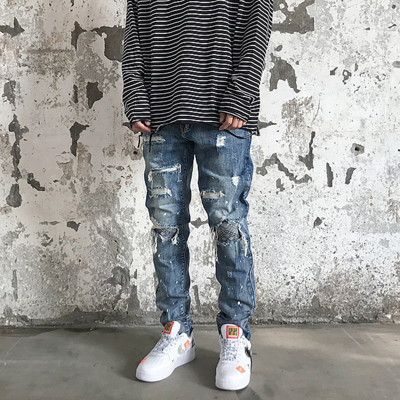 Vintage Paisley Patch Ripped Jeans