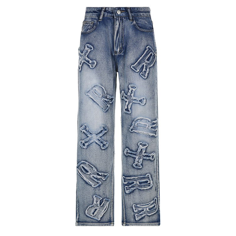 Unisex Letter Patch Jeans