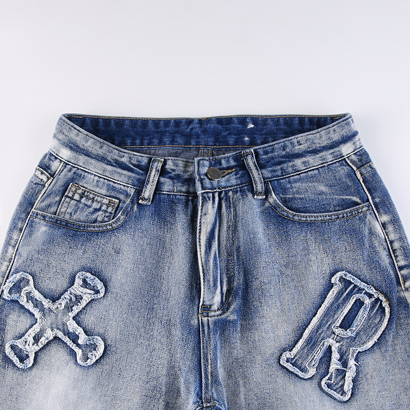 Unisex Letter Patch Jeans