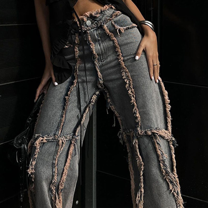 Street Hip Hop Raw Edge Patchwork Jeans