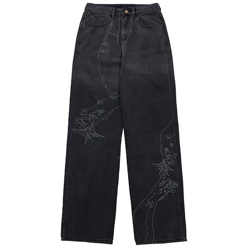 Street Fashion Gradient Embroidery Couple Jeans