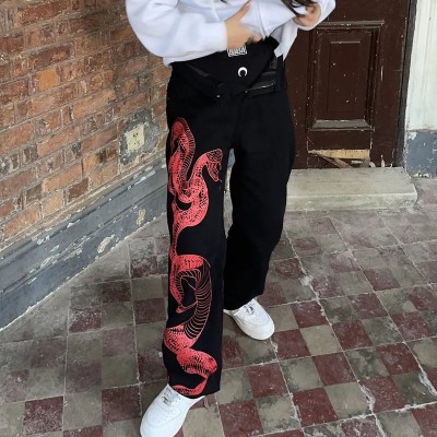 Personalized Punk Pants Red Snake Print Jeans