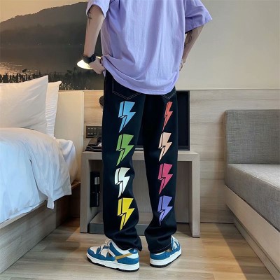 Hiphop Lightning Print Jeans