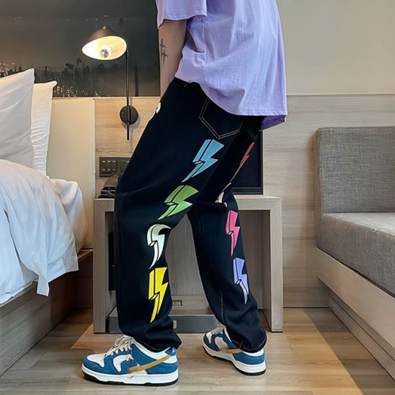 Hiphop Lightning Print Jeans