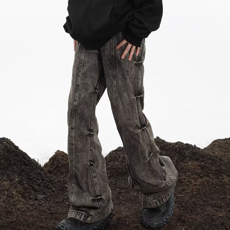 Wasteland Style Distressed Pleated Bootcut Jeans