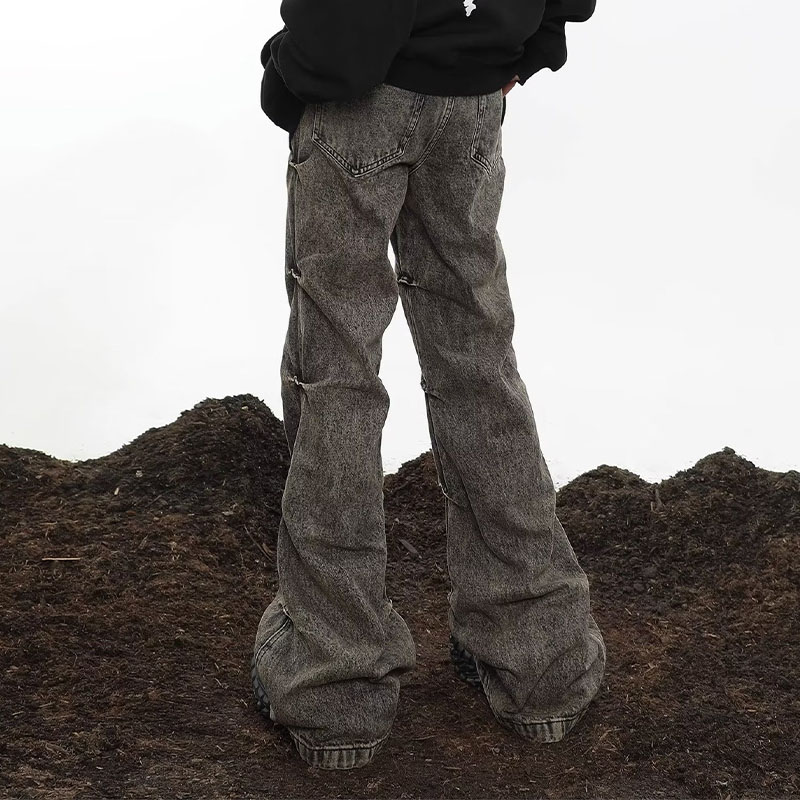 Wasteland Style Distressed Pleated Bootcut Jeans