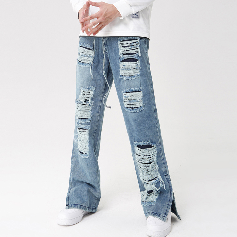 Vintage Washed Ripped Micro-Flared Jeans