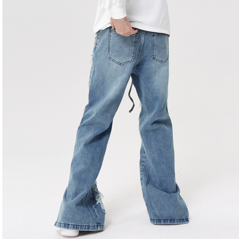 Vintage Washed Ripped Micro-Flared Jeans