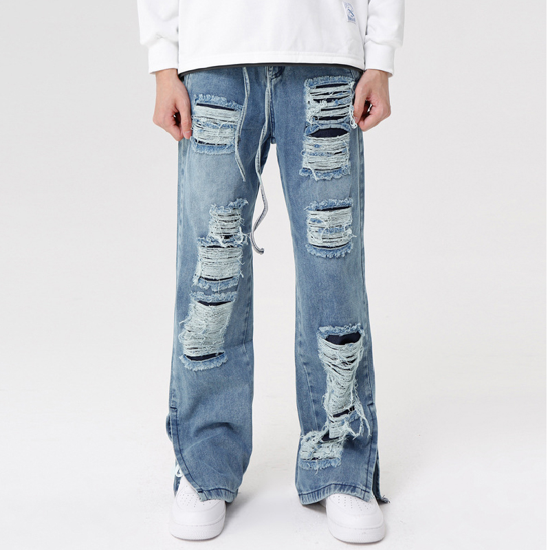 Vintage Washed Ripped Micro-Flared Jeans