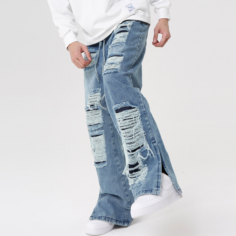 Vintage Washed Ripped Micro-Flared Jeans