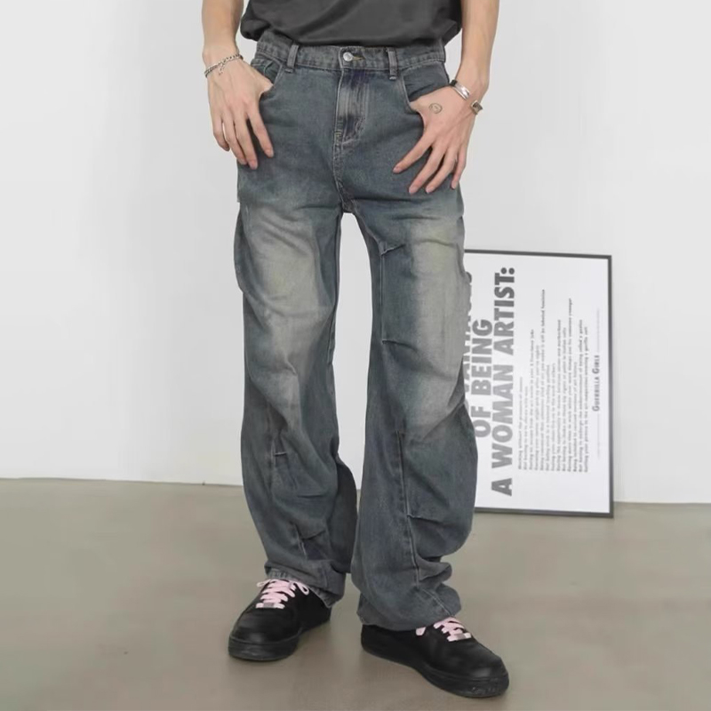 Irregular Pleated Design Jeans