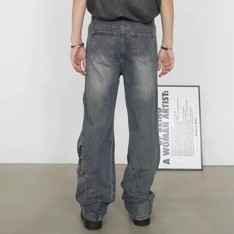 Irregular Pleated Design Jeans