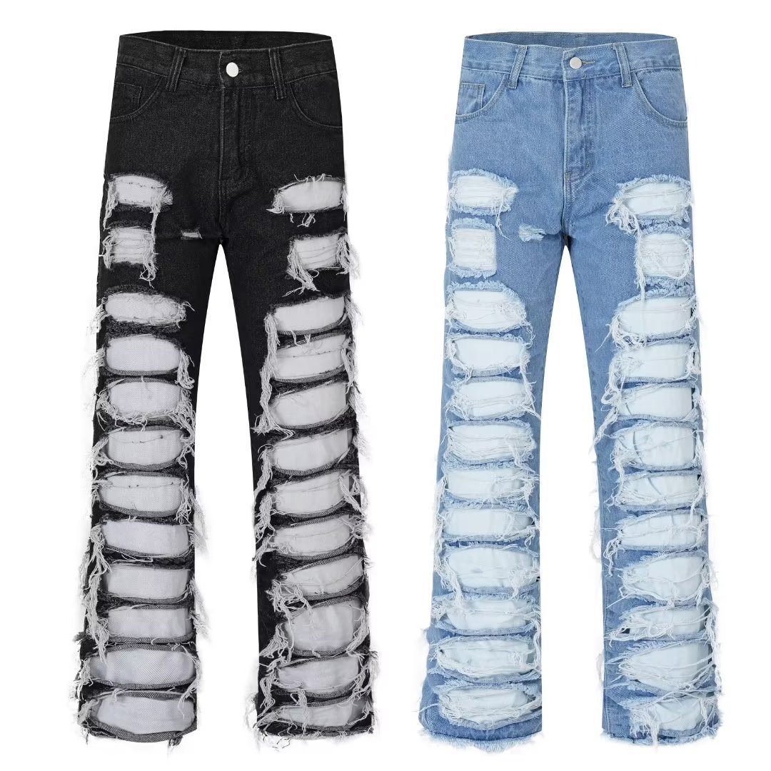 Ripped Patch Straight-Leg Jeans