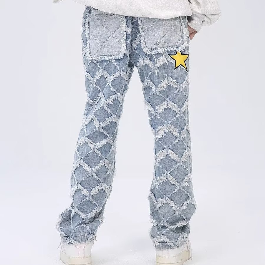 Star Patch Embroidered Textured Jeans