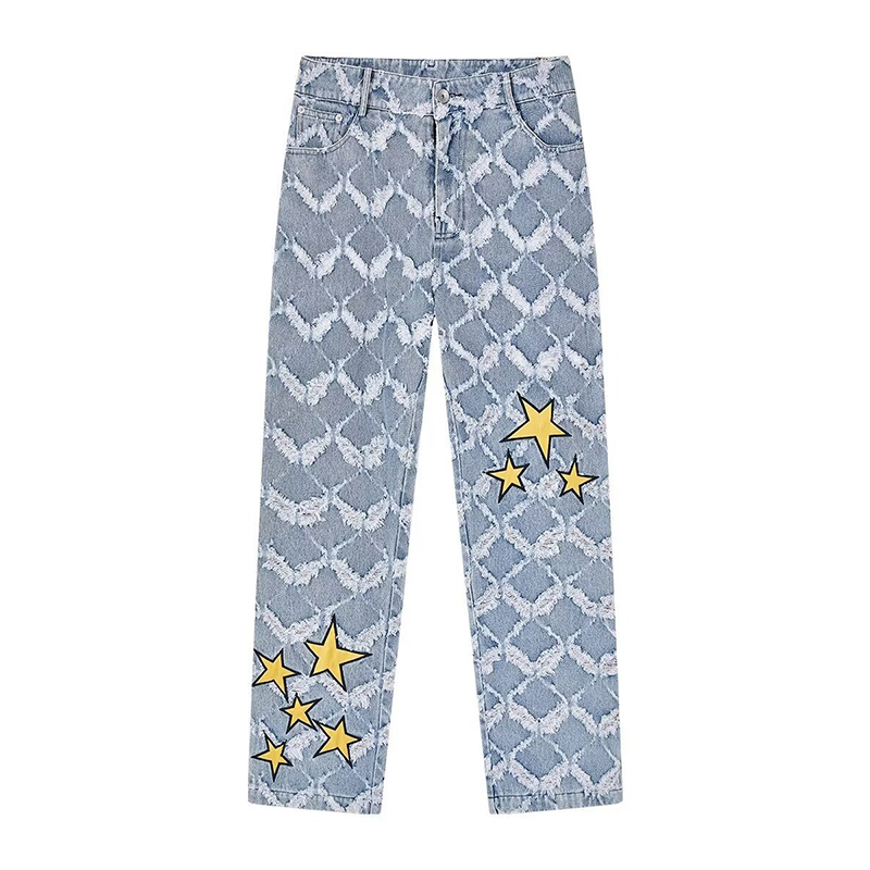 Star Patch Embroidered Textured Jeans