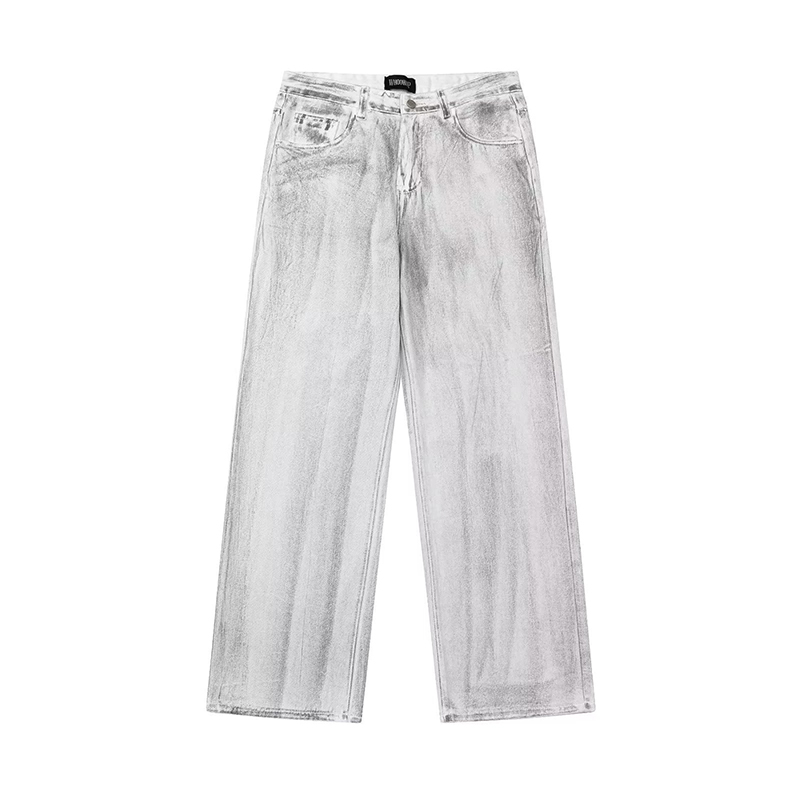 Retro Distressed Dirty White Splashed Ink Baggy Jeans