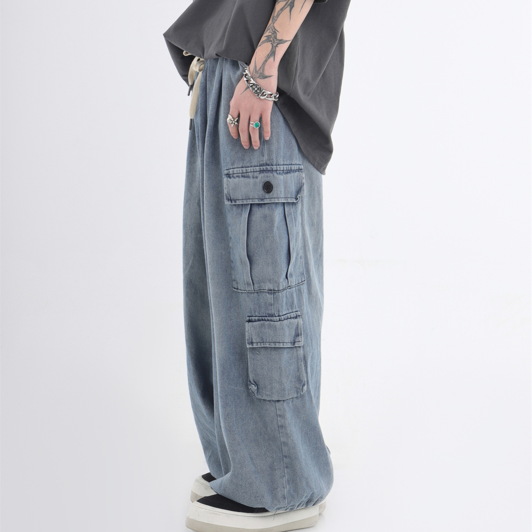 Patch Pocket Elastic Waist Jeans