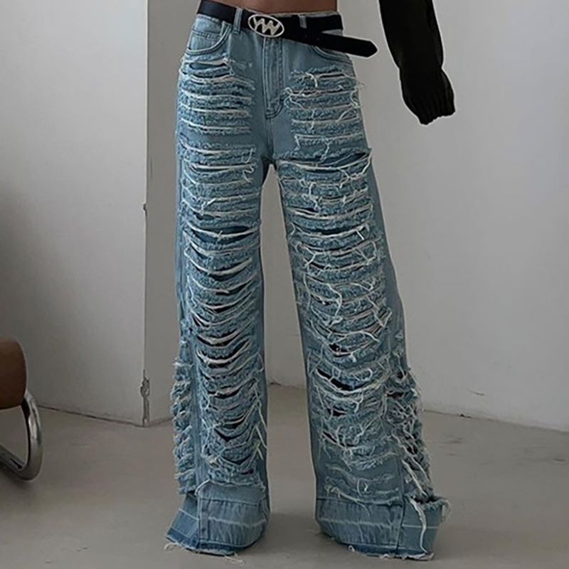 Retro Style Raw Edge Ripped Jeans - Helloice Apparel