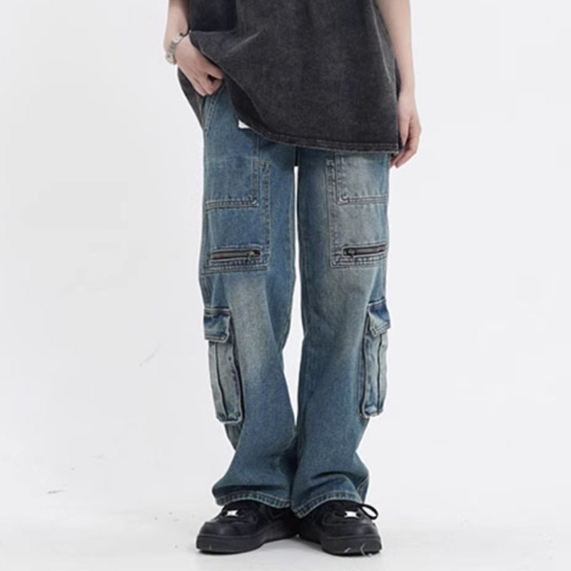 Retro Casual Cargo Pocket Jeans