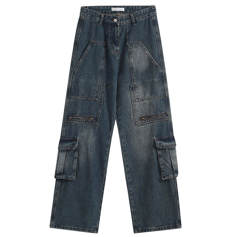 Retro Casual Cargo Pocket Jeans