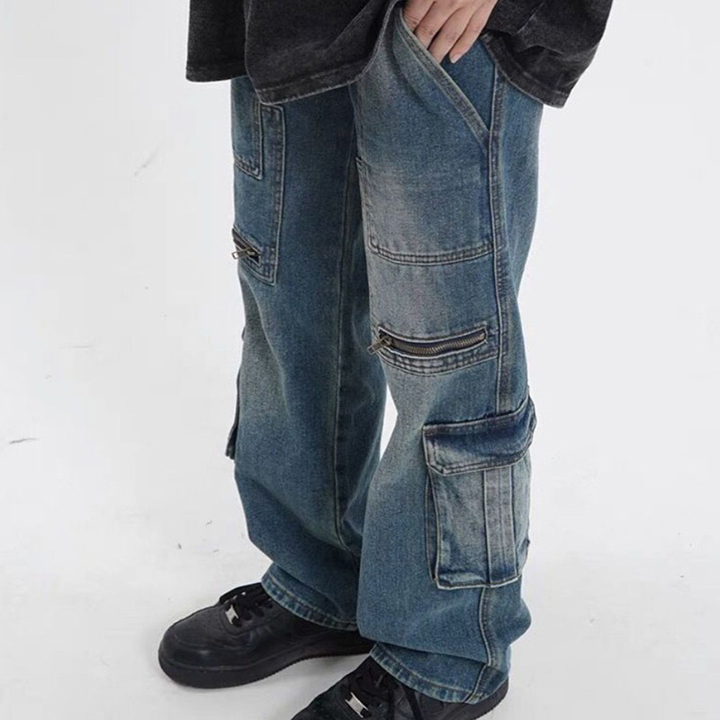 Retro Casual Cargo Pocket Jeans