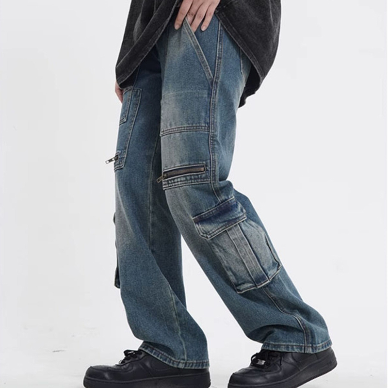 Retro Casual Cargo Pocket Jeans