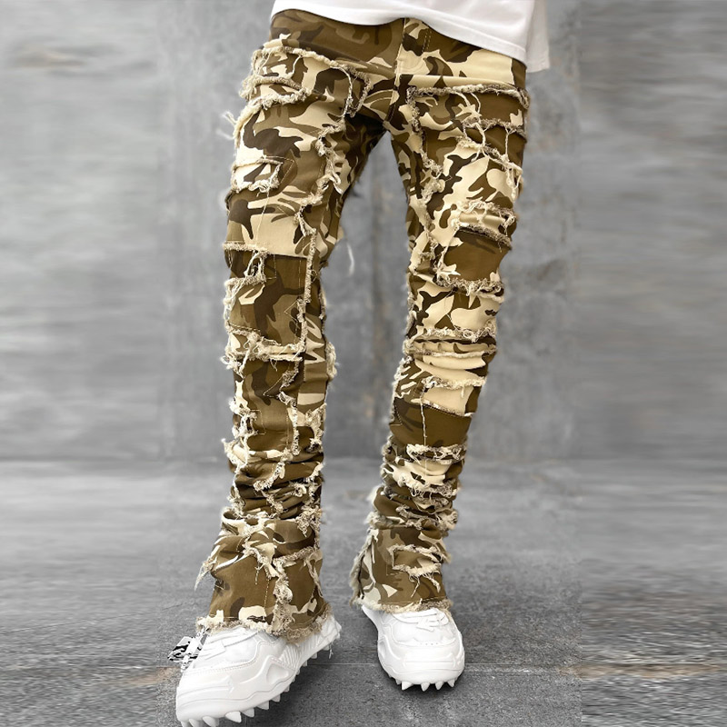 Stretch Patch Distressed Camouflage Jeans