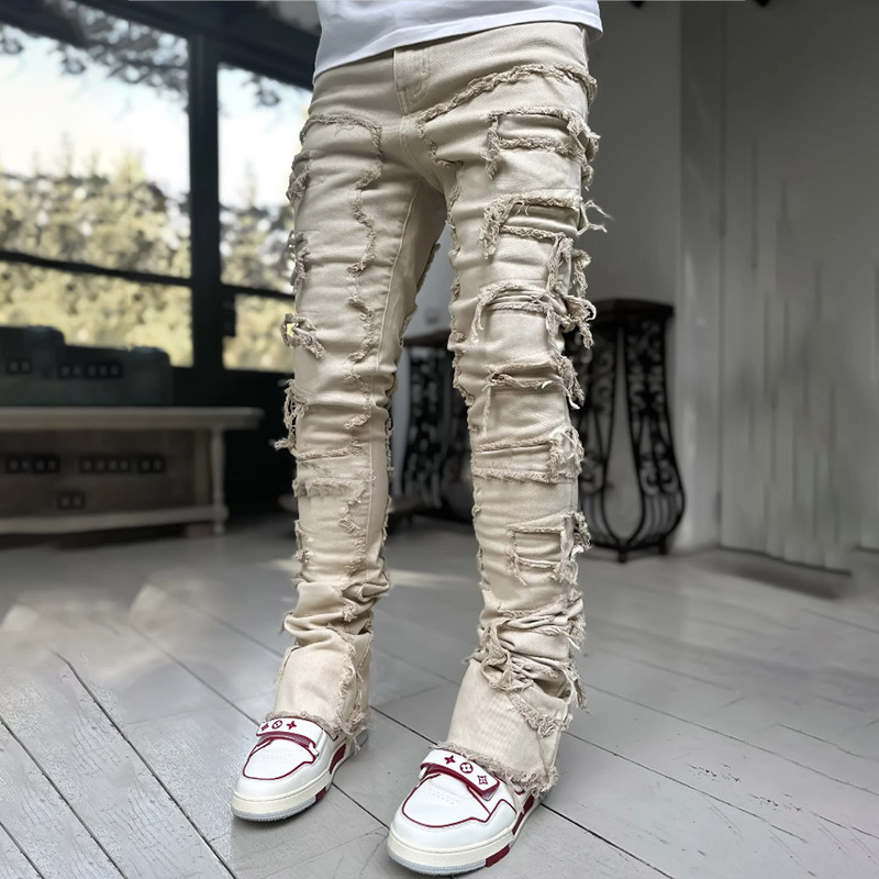 Stretch Patch Distressed Camouflage Jeans