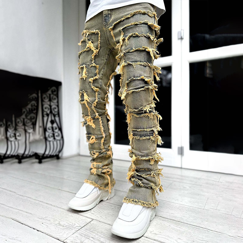 Stretch Patch Distressed Camouflage Jeans