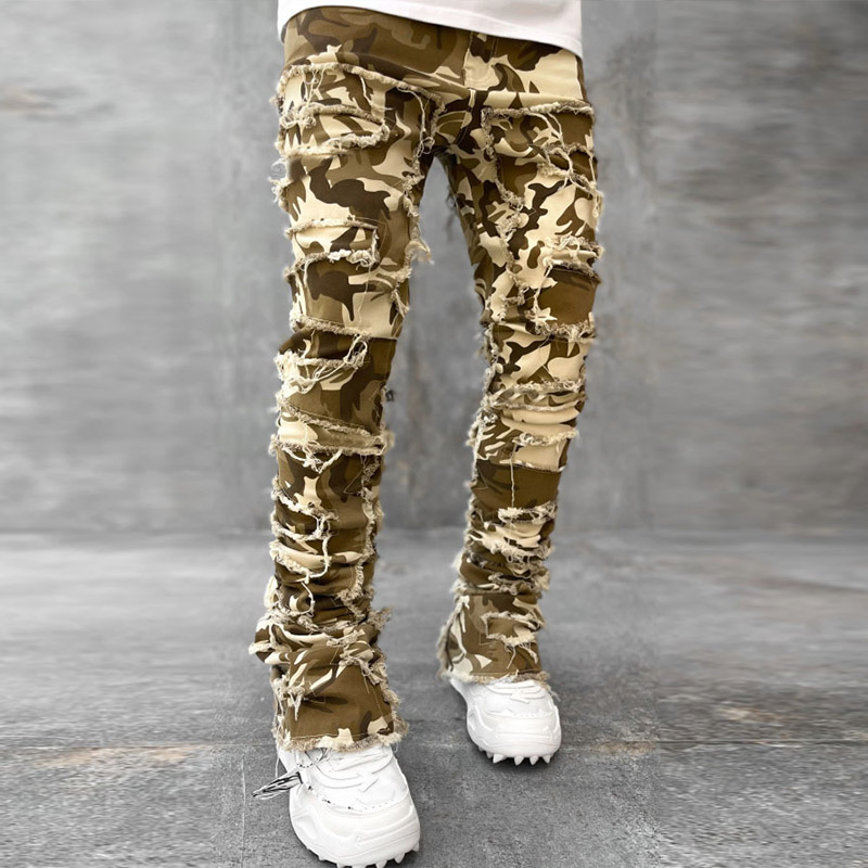 Stretch Patch Distressed Camouflage Jeans