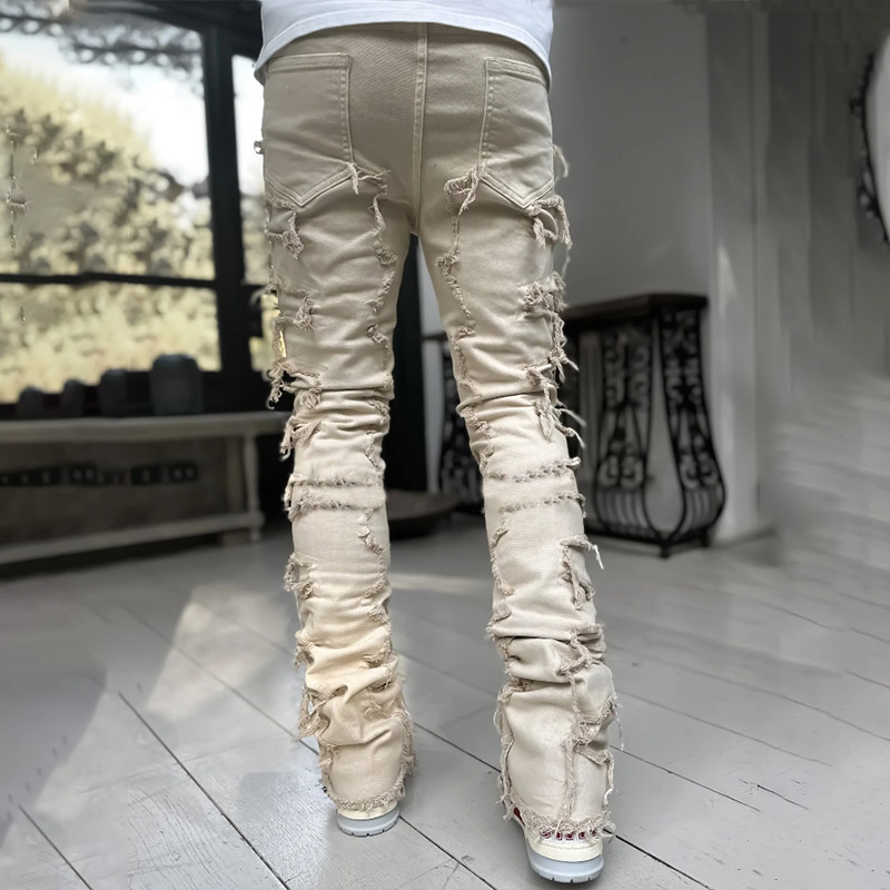 Stretch Patch Distressed Camouflage Jeans