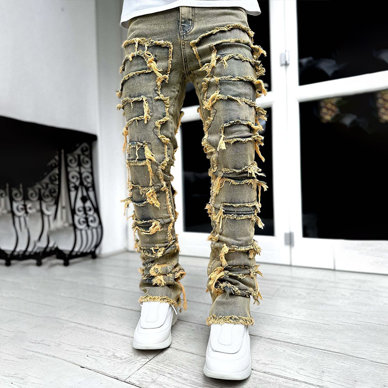 Stretch Patch Distressed Camouflage Jeans