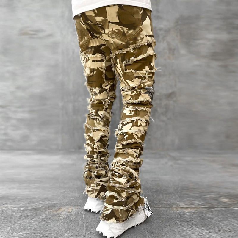 Stretch Patch Distressed Camouflage Jeans