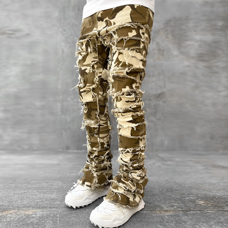 Stretch Patch Distressed Camouflage Jeans